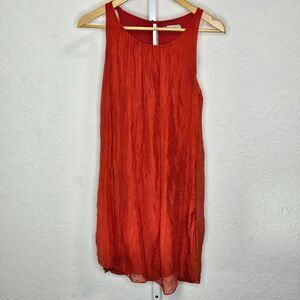 Susy Mix Italy Red Crinkle Silk‎ Sleeveless Dress Lined Women's Size Medium